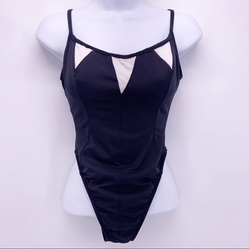 UjENA One Piece Black and Cream High Cut Bathing Suit Size Small